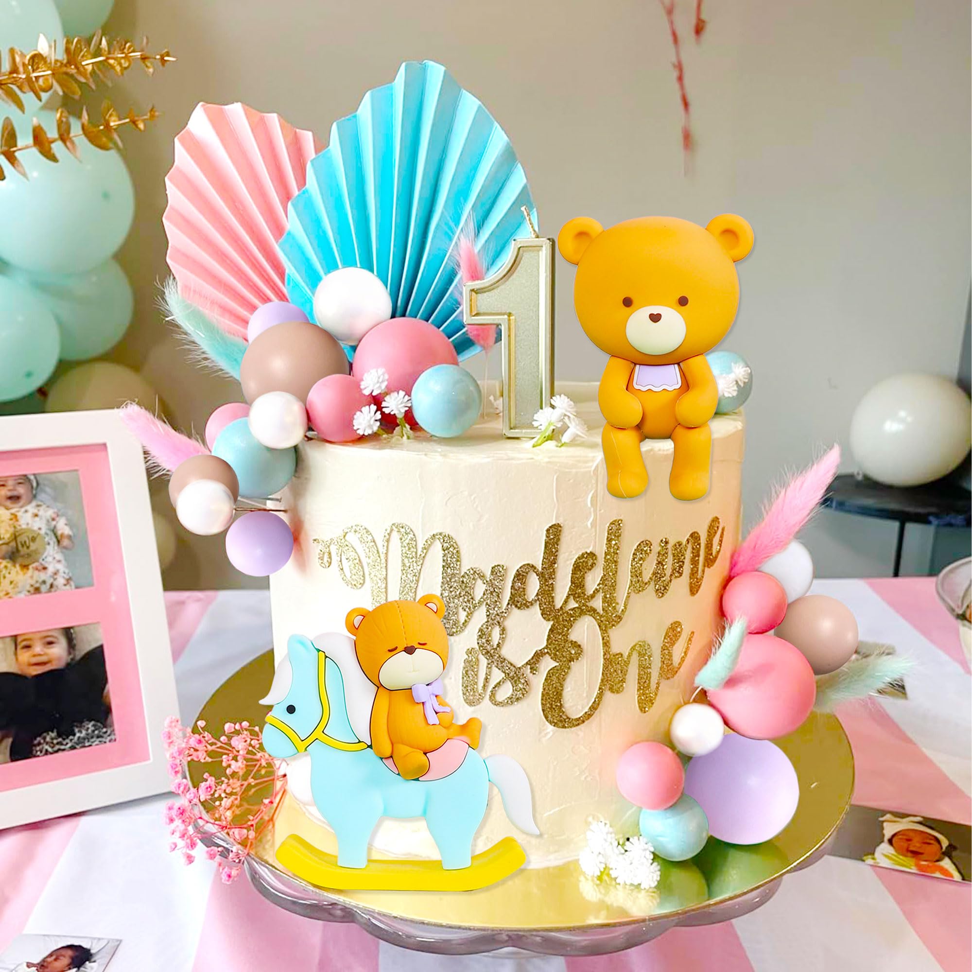 Teddybär Tortendeko Set – Beige-braune Kugeln & Bären Cake Topper | Boho Deko Für Baby Shower & Geburtstag