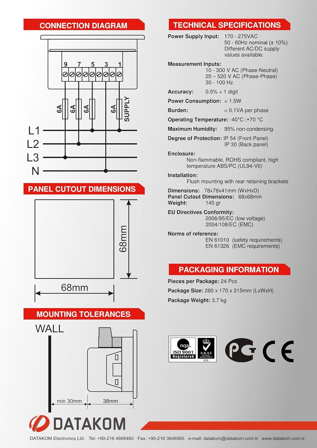 DVF-0303 Digital Voltmeter and Frequency Meter (3 Phase)