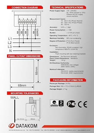 DVF-0303 Digital Voltmeter and Frequency Meter (3 Phase)