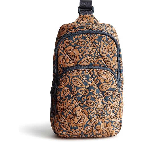 Vera Bradley Women's Lorman Sling Backpack - Featherweight, Lotus Montage Roasted Pecan, One Size