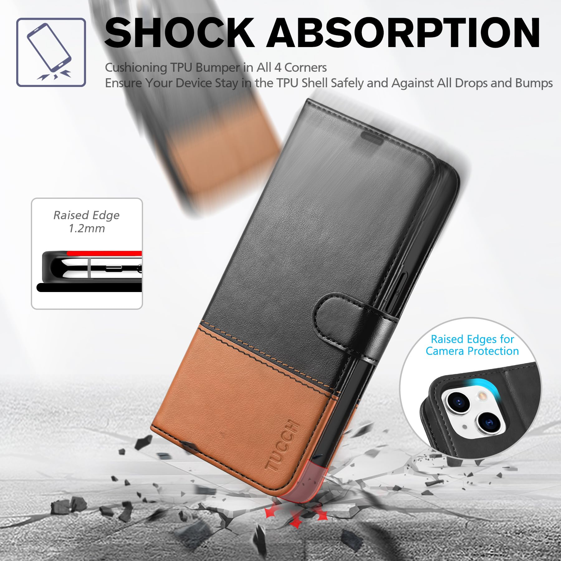 Amazon.com: TUCCH Wallet Case for iPhone 14 5G, [RFID Blocking] Card Slot  Holder Stand [Shockproof TPU Interior Case] PU Leather Magnetic Protective  Flip Cover Compatible with iPhone 14 6.1", Black & Brown :