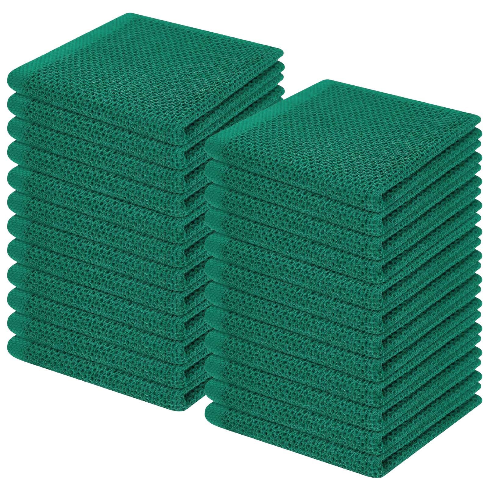 Homaxy 100% Cotton Waffle Weave Kitchen Dish Cloths 24-Pack, Dark Green