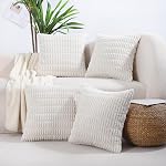 All Smiles Couch Decorative Throw Pillow Covers 18x18 Set of 4 Neutral Winter Farmhouse Rustic Boho Home Decor Soft Plush Striped Corduroy Square Cushion Case for Living Room Bed SOFE
