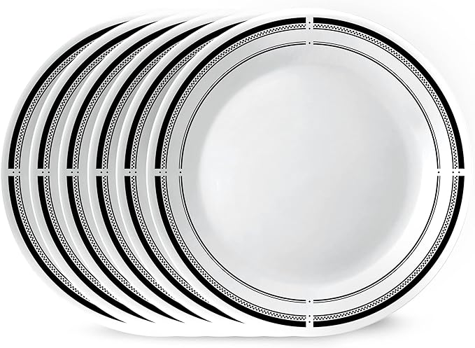 Corelle 6-Piece 10.25" Dinner Round Plates, Vitrelle Triple Layer Glass, Lightweight Round Plates, Large Round Plates, Chip and Scratch Resistant, Microwave and Dishwasher Safe, Brasserie