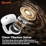BUGANI Open Ear Earbuds Clip On Wireless Earbuds | Bluetooth 6.0 Headphones 5.1g Ultra-Light for Running Sports IPX5 Waterproof 24H Playtime ENC Clear Calls White