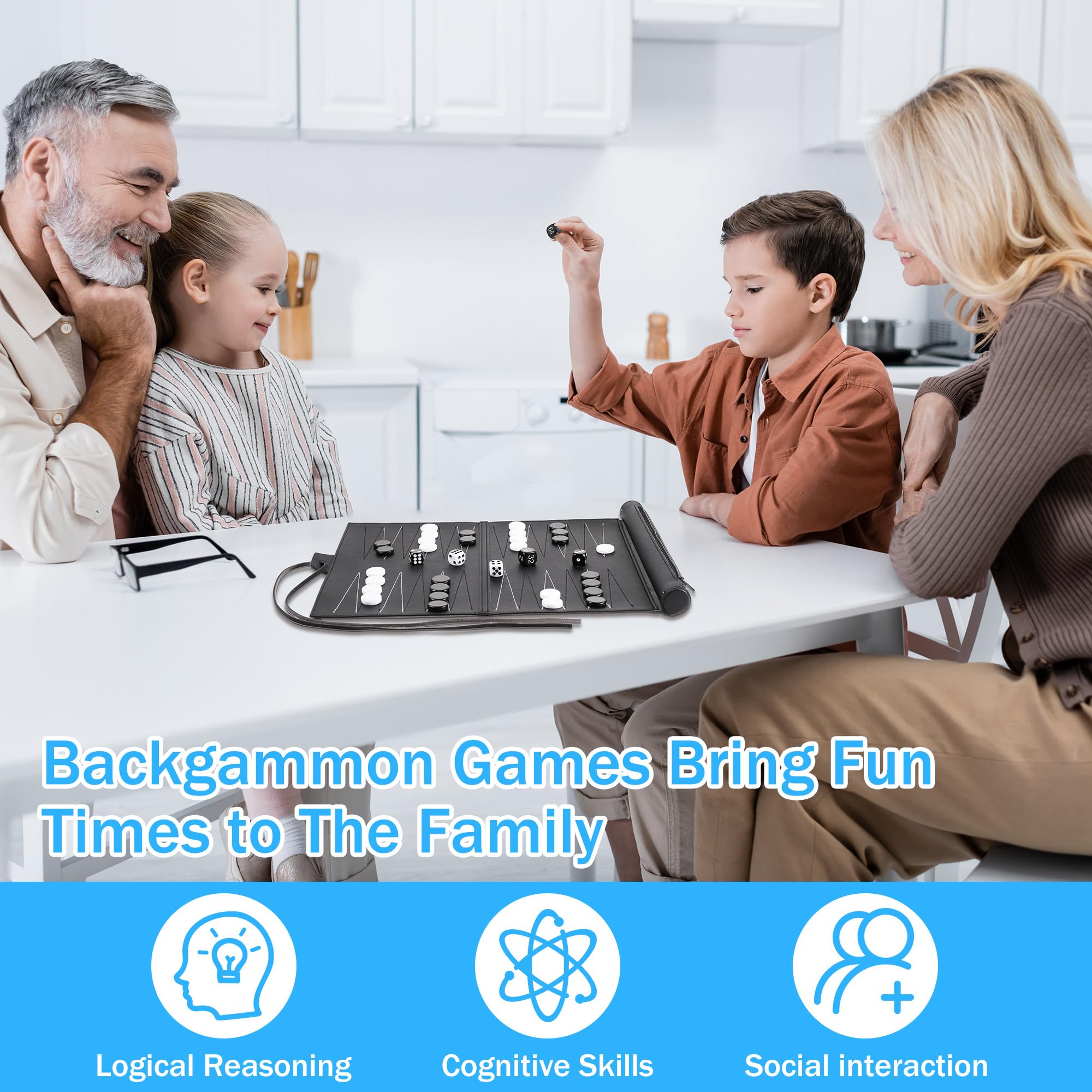 Juego De Backgammon De Viaje Enrollable – Tablero De Cuero Sintético De 36x25 Cm – Incluye 30 Fichas, 4 Dados Y Cubo De Doble – Portátil Y Ligero Para Camping Y Vacaciones