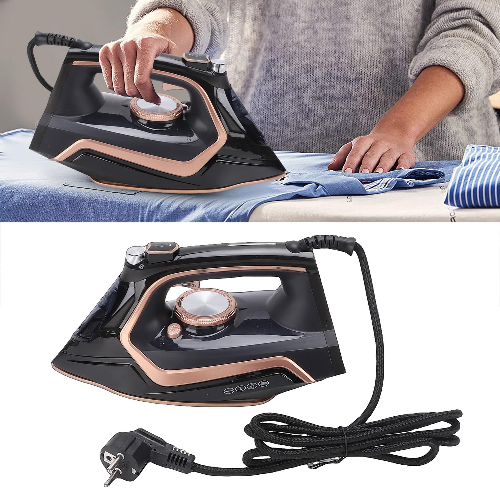 Plancha de Portátil de 2200 W, Diseño Compacto con Función de Vertical para Uso Doméstico y en Viajes, Uso Eficiente en Seco y Húmedo (Enchufe europeo)