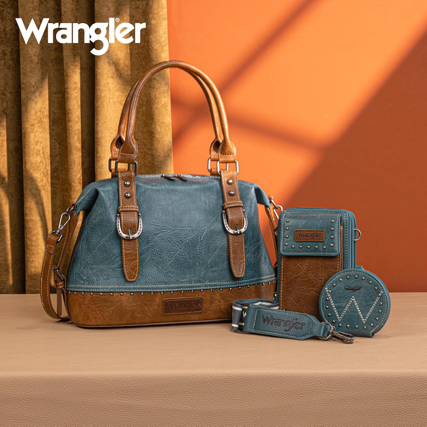 Wrangler 3Pcs Doctor Bag Sets for Women Top-handle Satchel Bag with Cell Phone Handbag and Coin Purse