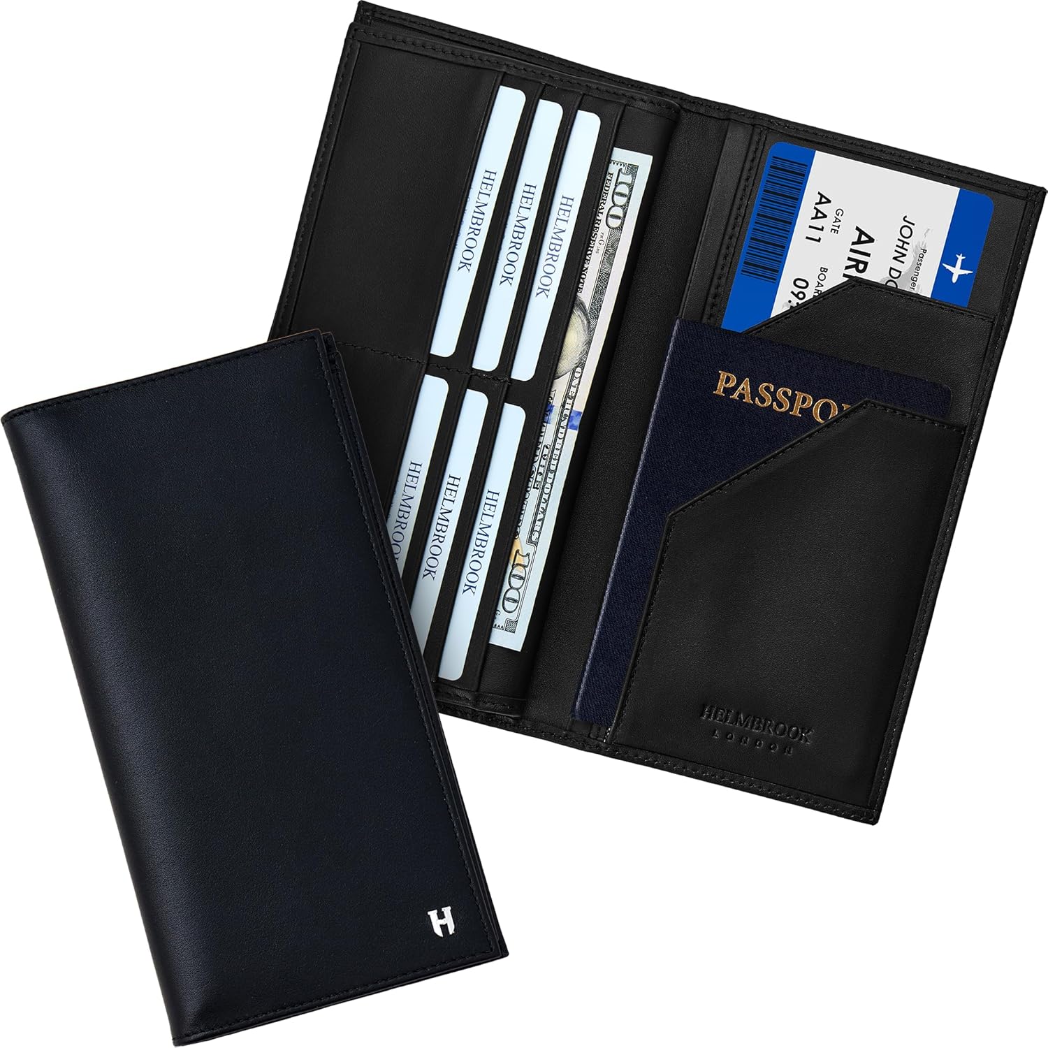 Passport Holder Travel Wallet for Men & Women, RFID Handcrafted Full Grain Leather Cover, 12 Card Slots & 4 Compartments, Gift Box & Pouch, Black