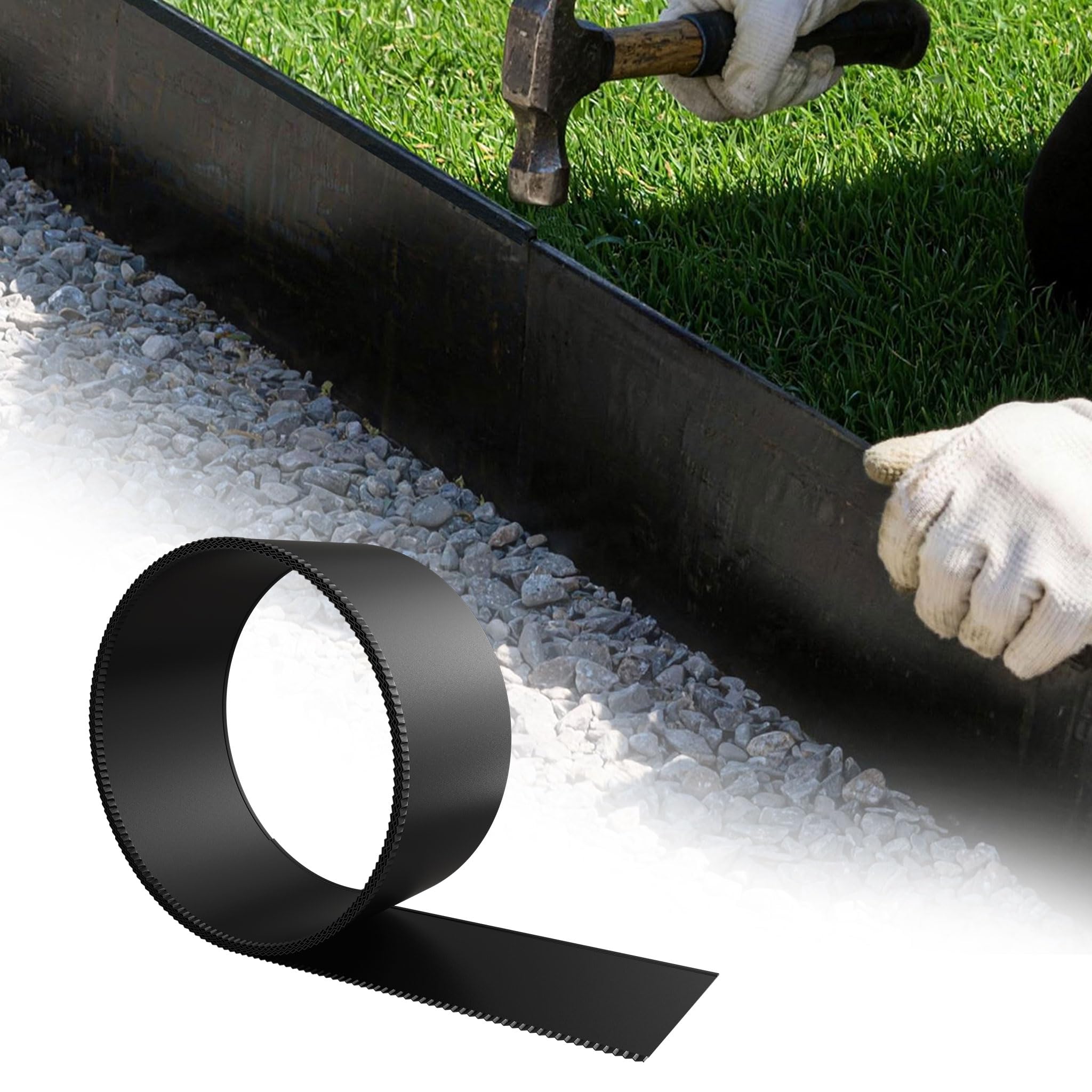 UISEBRT 5M Rasenkanten Metall verzinkt, 15cm hoch – Flexible Beeteinfassung, Mähkante oder Baumring, mit Zahnung & Falz, Ideal für Gartenbegrenzungen, Langlebig und Einfach zu Montieren,Schwarz