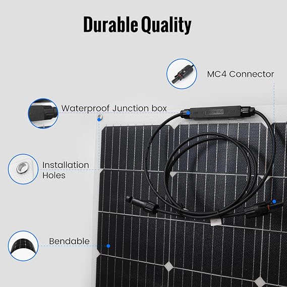 100W 12V Flexible Solar Panel, High Efficiency PERC Monocrystalline Solar Panel, Ultra-Thin Lightweight 4.19lbs, IP67 Waterproof for RV, Boat, Camping, Home Roof, Balcony-White