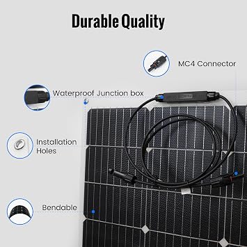 100W 12V Flexible Solar Panel, High Efficiency PERC Monocrystalline Solar Panel, Ultra-Thin Lightweight 4.19lbs, IP67 Waterproof for RV, Boat, Camping, Home Roof, Balcony-White