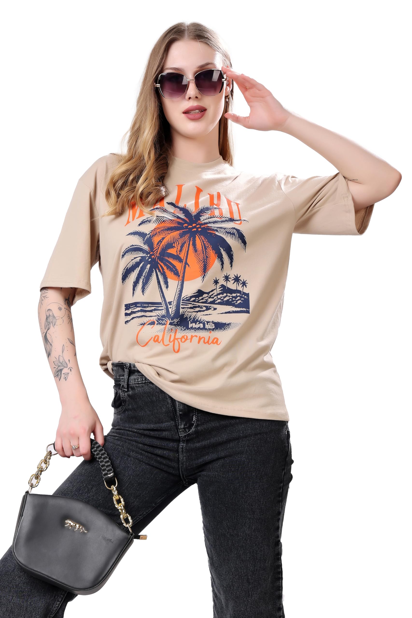london hills Women's Cotton Oversized Fit Tshirt |Printed Oversized t Shirts Longline Drop Shoulder Boho Style T-Shirt-picture-18