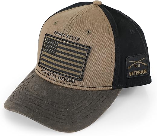 Grunt Style Hat - Veteran Flag Cap (Brown, One Size)