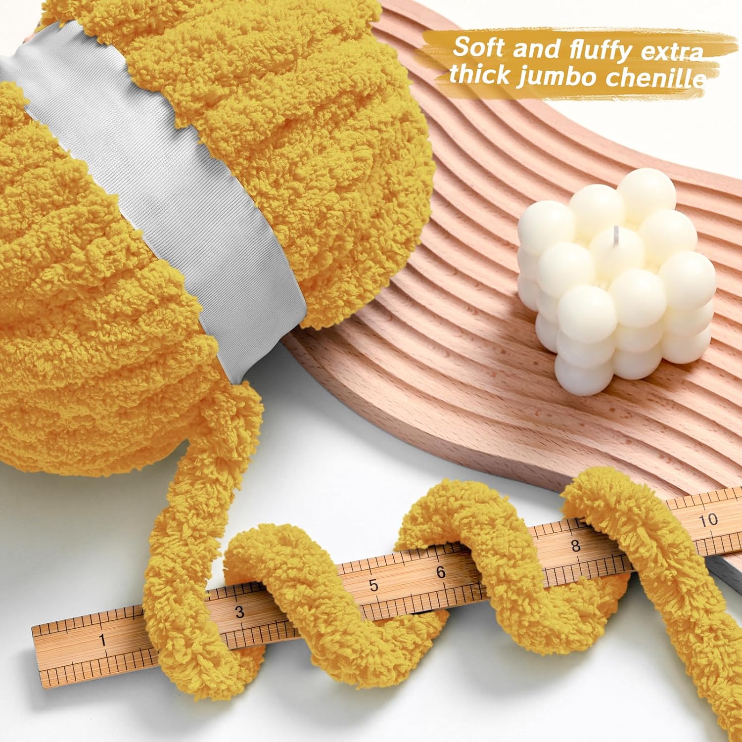 10 Pack Turmeric Fuzzy Chunky Yarn for Hand Knitting, Bulky Thick Fluffy Chenille Yarn for Crocheting, 240yds/70.5oz Jumbo Crochet Yarns, Soft Chunky Knit Blanket Yarns for Crochet