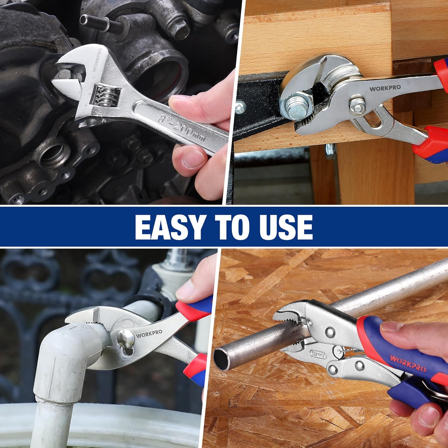 WORKPRO Pliers Set 4-piece Locking Plier Slip-joint Plier Groove Joint Pliers and Adjustable Wrench Home Maintenance Tool Kit - Image 8