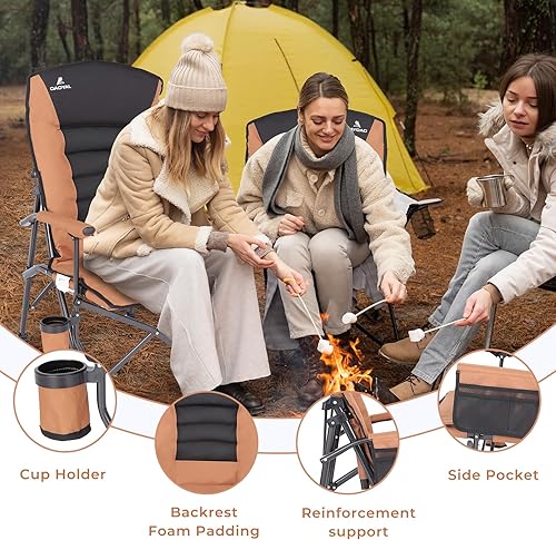 Miniatura 4 de Sillas de campamento para adultos, respaldo ajustable, silla de campamento plegable de gran tamaño, soporta 350 libras para exterior con portavasos