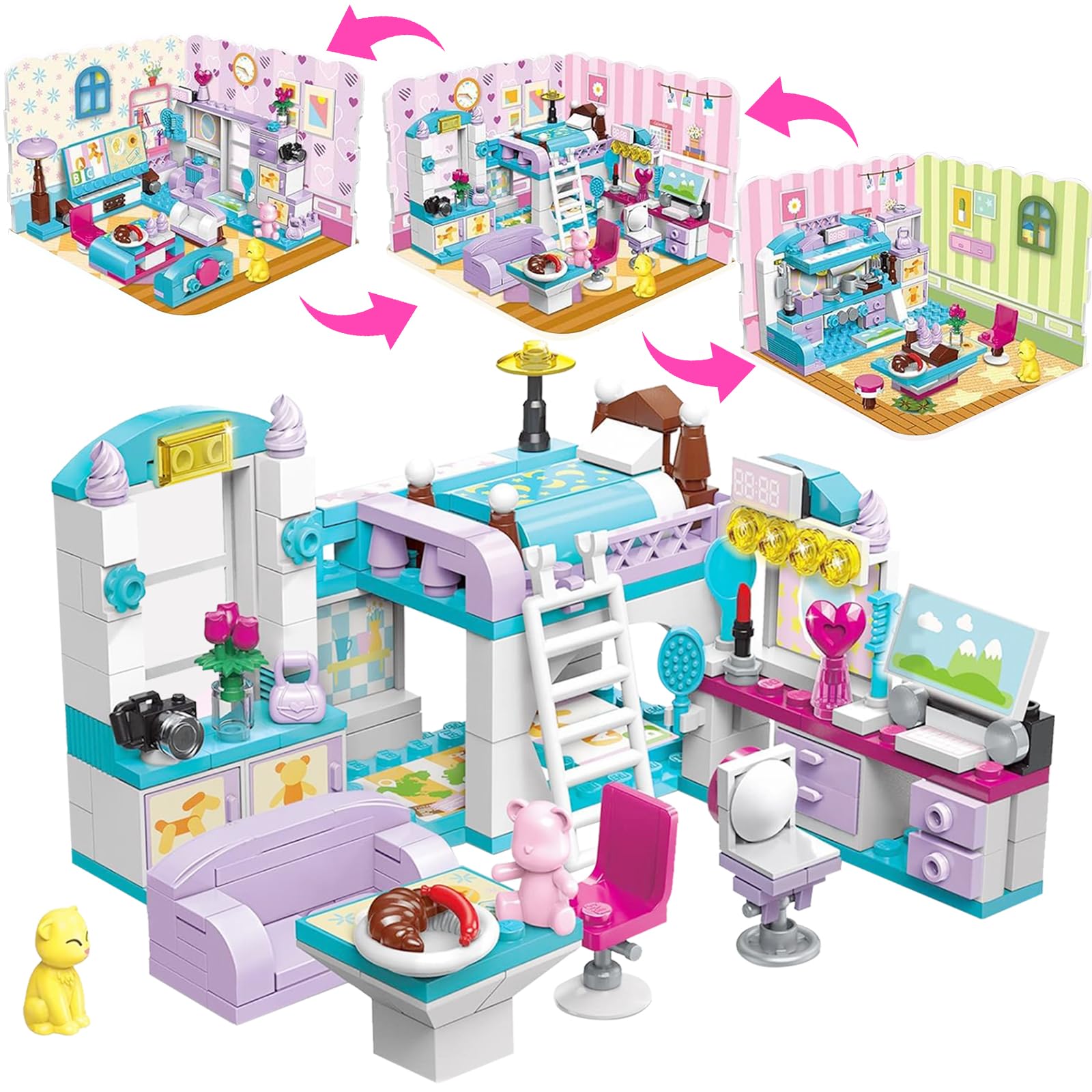 Cabeeskii Friends 3-in-1 Dream House Building Blocks Set for Girls Ages 6-12, 194-Piece STEM Toy with 3 Design Styles, Creative Educational Gift Enhancing Fine Motor Skills & Creativity