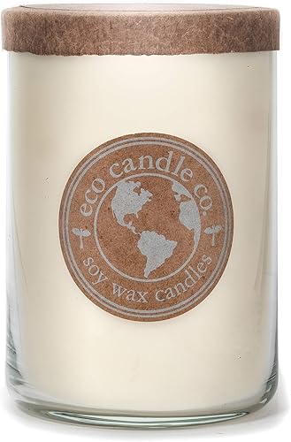 Eco Candle Co. Vela reciclada, Clean Sheet Day, 26 oz. - Aroms of Clean Linens - 100% cera de soja, sin plomo, etiqueta y tapa de papel Kraft,