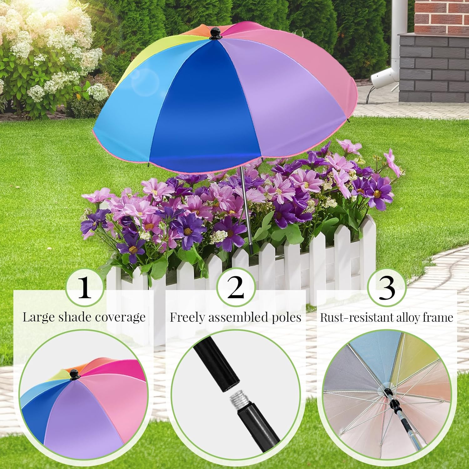 Colorful Plant Umbrellas for Outdoor Plants, Large (40") Sun Protection Shade Cover with M-Shaped Insert, Garden Shades for Potted Plants, Garden Beds, Patio Flower (8 Pcs)