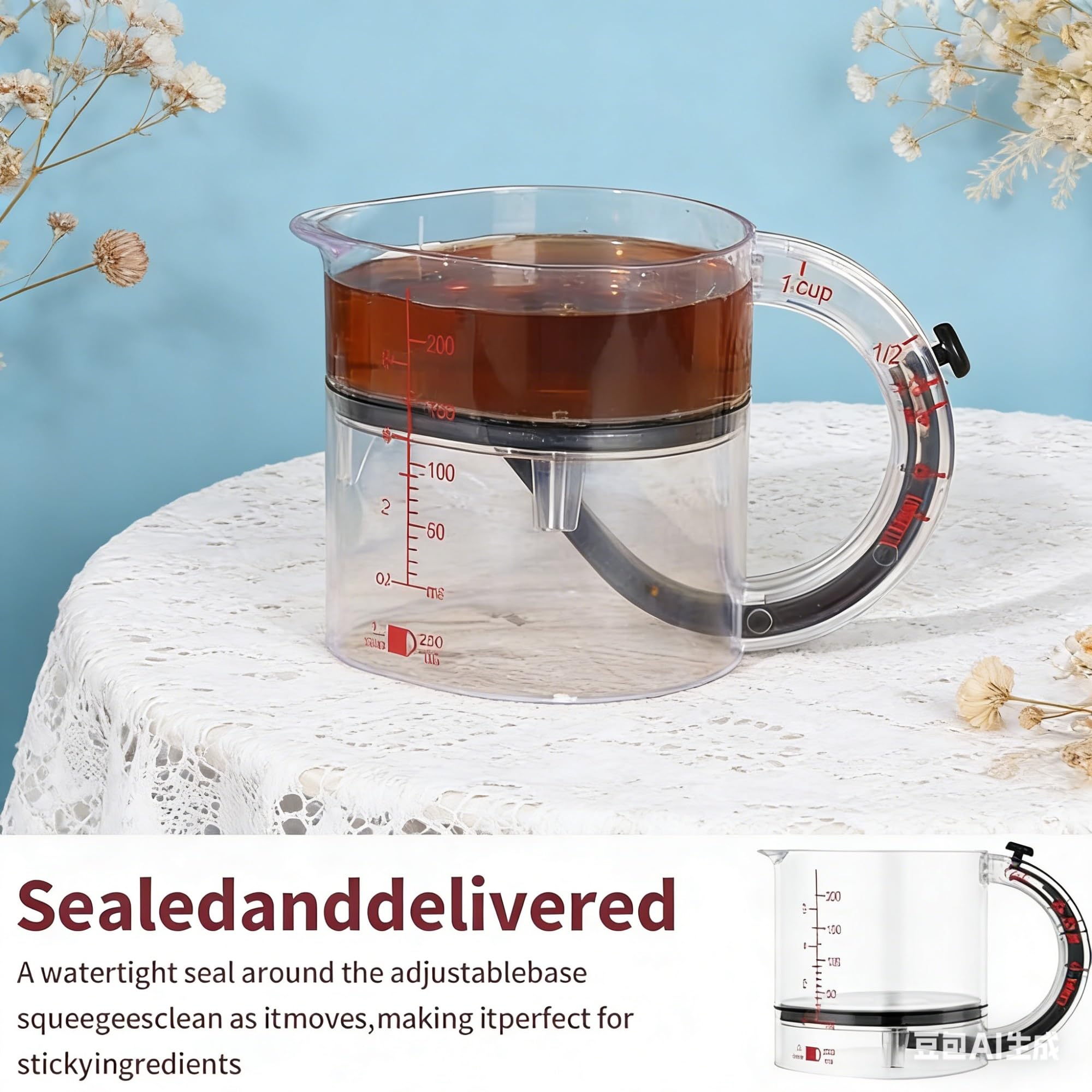 Verstellbarer Messbecher, 4-in-1-Küchenmesswerkzeug zum Kochen & Backen, Multi-Messbecher mit Oz/Ml Dual-Markierungen, 2er-Pack