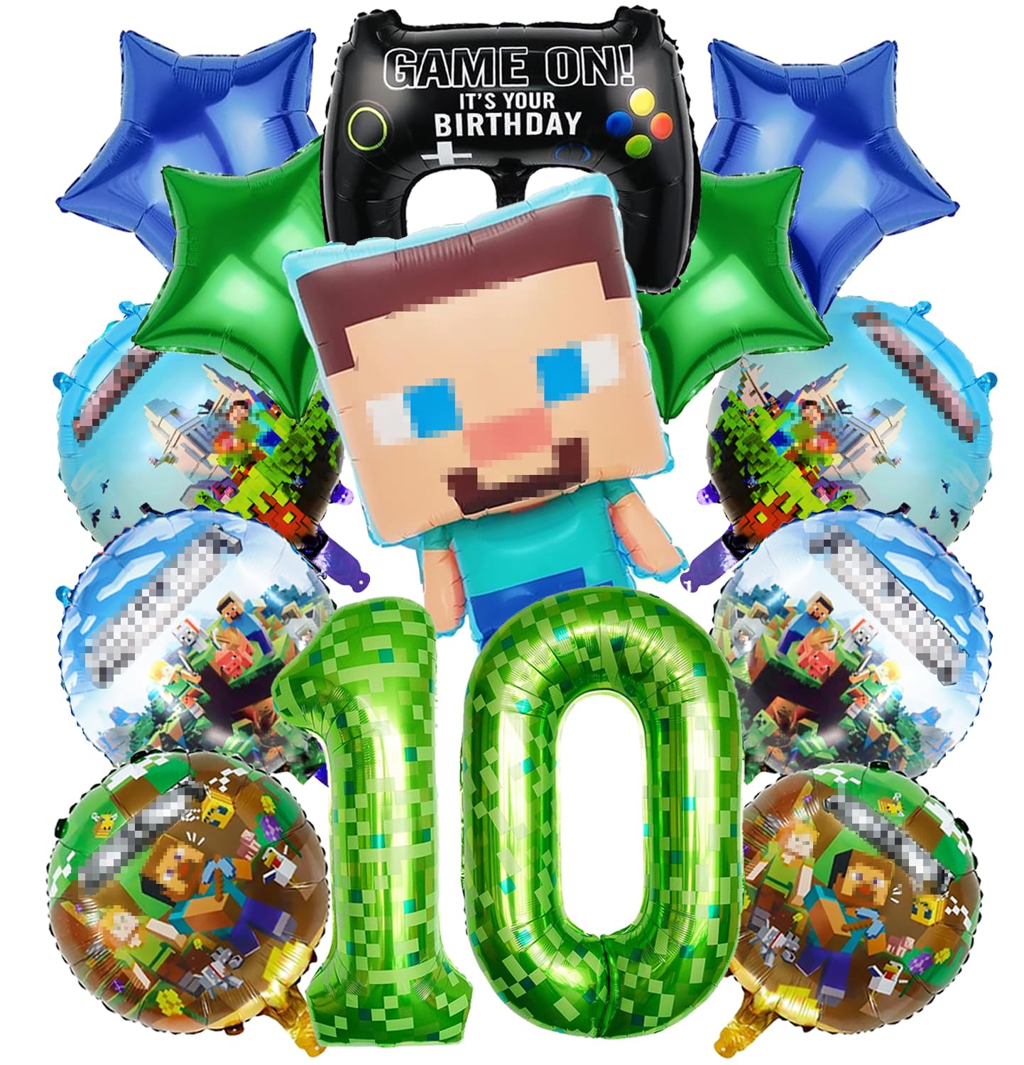 Set di 10 decorazioni per compleanno, 13 pezzi, set di 13 palloncini Pixel per ragazzi, sacchetti di compleanno, palloncini e decorazioni per feste dei bambini, sacchetti regalo per 10 anni di