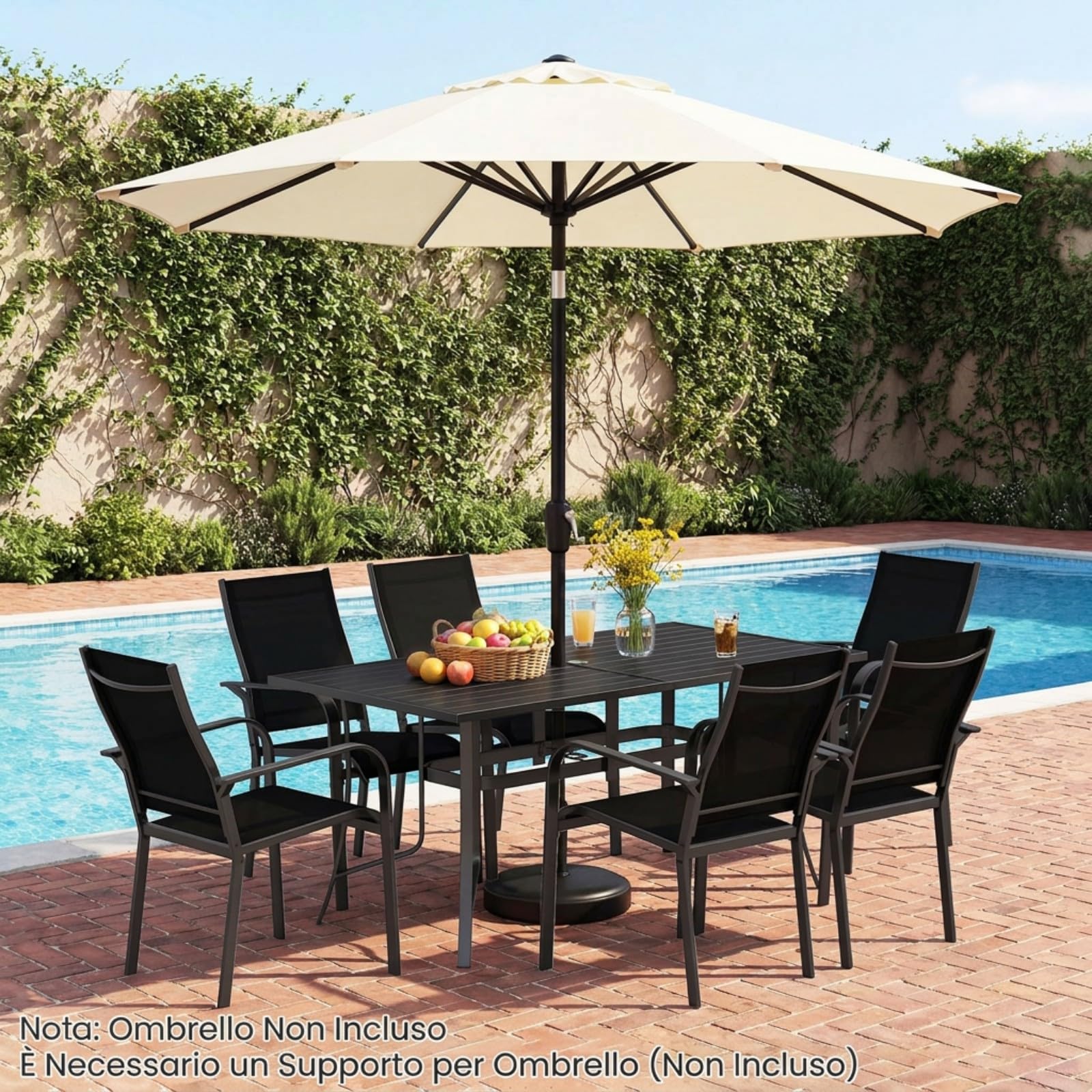 COSTWAY Tavolo da Giardino a 6 Posti in Metallo, con Foro di Ombrellone | Tavolo Pranzo Esterno Rettangolare per Balcone Terrazzo Campeggio, Portata 150 kg, 160 x 84 x 73 cm