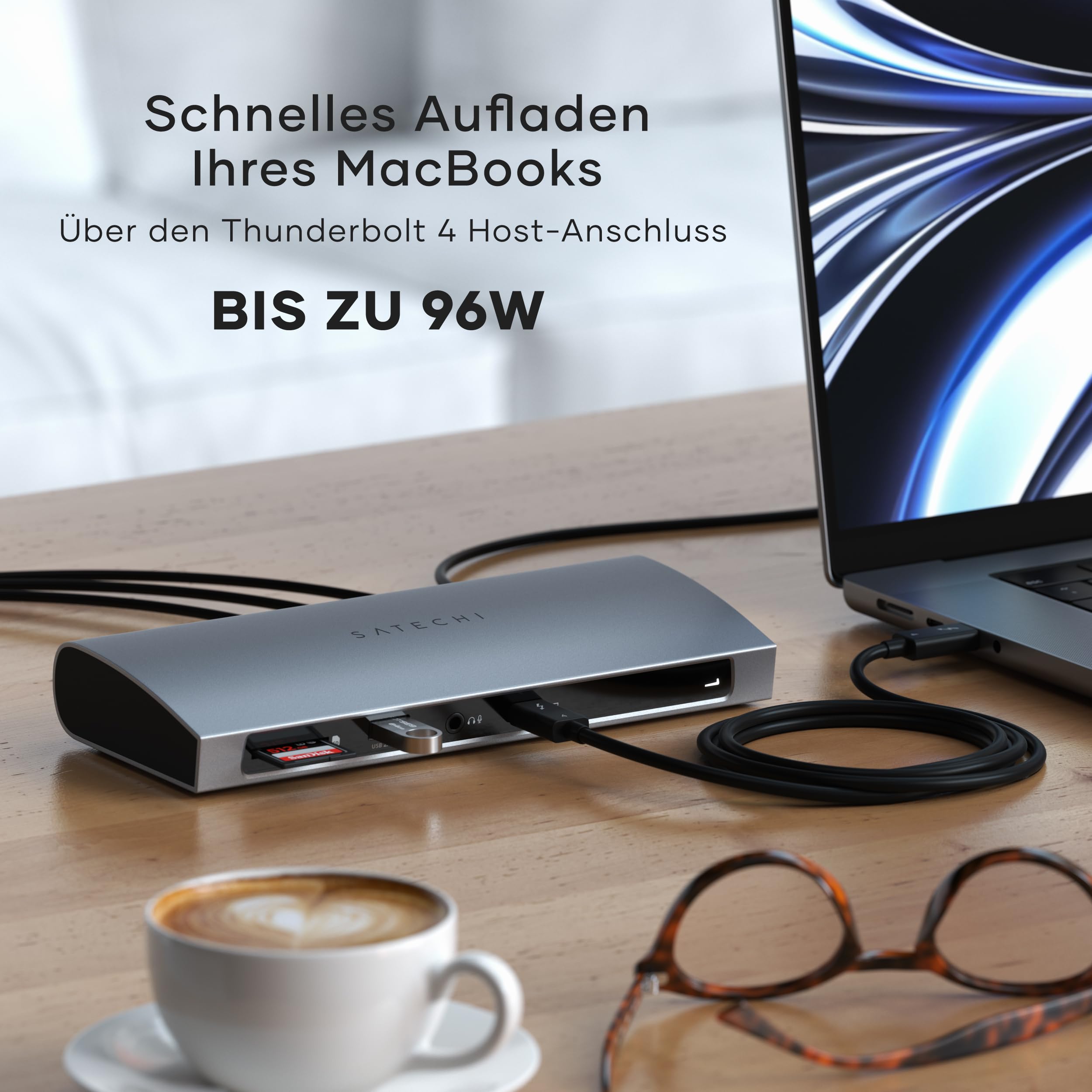 SATECHI 12-in-1 Thunderbolt-4 Dockingstation, 96 W, HDMI | 3 × Thunderbolt-4-Anschlüsse mit 40 Gbit/s, 4 USB-A Anschlüsse, 4K@60 Hz, Ethernet, SD-Kartenleser und Audio
