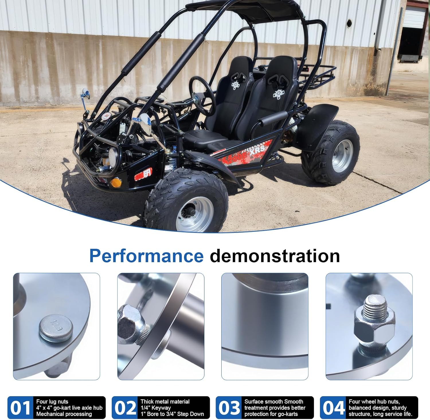 4" x 4" Go-Kart Live Axle Hub with 1" to 3/4" Step-Down - 1/4" Keyed Shaft, 8 Inch Rear Front Wheel, x4 Lug Set Kit(2PCS)