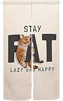 Vista 1 de ChloropLastid Cortina japonesa para puerta con bonito gato Noren, tapiz de gato naranja para colgar en la pared, partición japonesa Noren