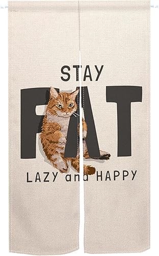 Cortina japonesa para puerta con bonito gato Noren, tapiz de gato naranja para colgar en la pared, divisor japonés Noren para dormitorio, decoración