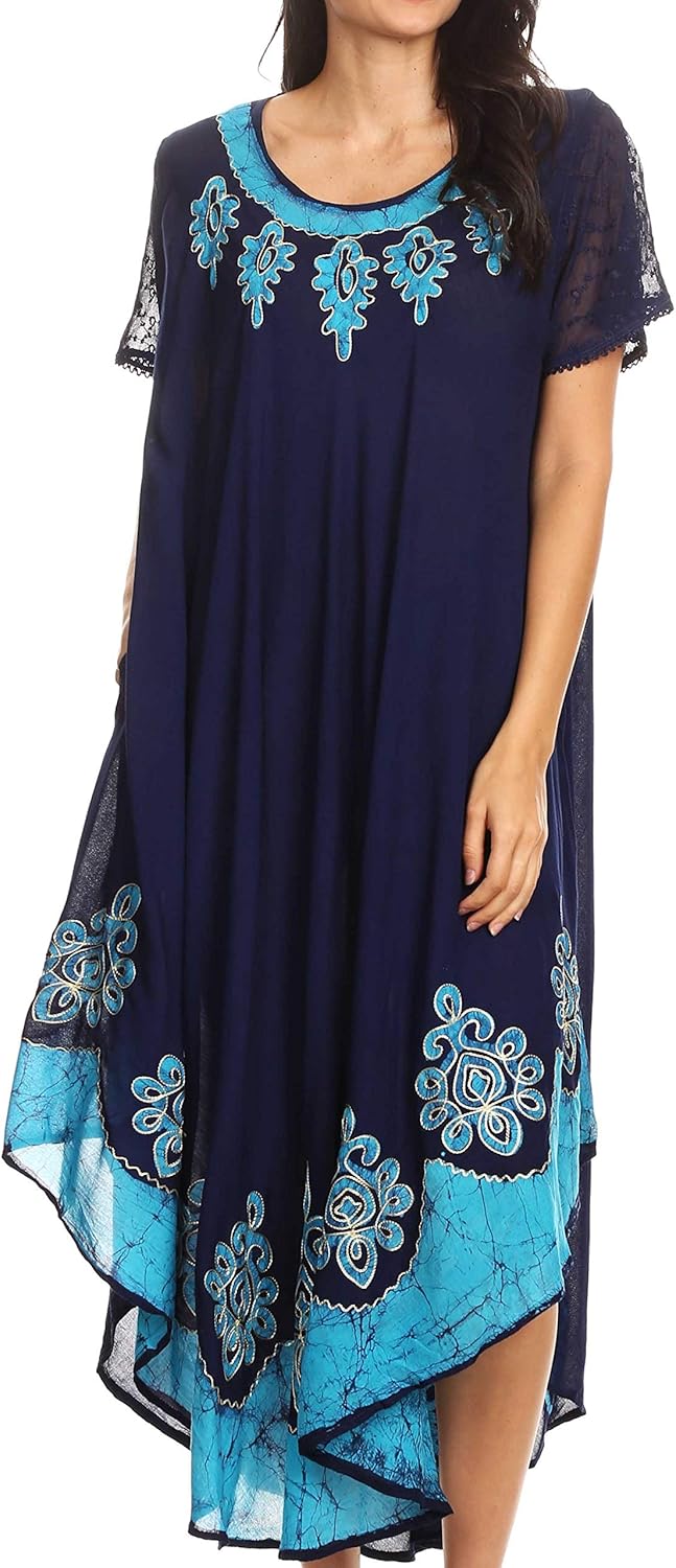 Sakkas Batik Hindi Cap Sleeve Caftan Dress/Cover Up