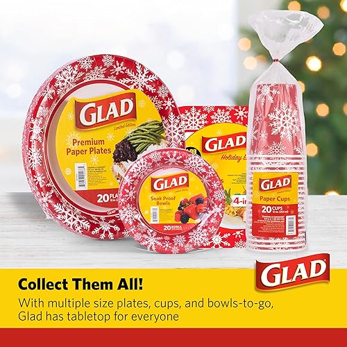 Miniatura 6 de Glad Sartenes desechables de aluminio multiusos con patrón navideño de copo de nieve rojo y blanco, 2 unidades con tapas, sartenes de vapor impresas