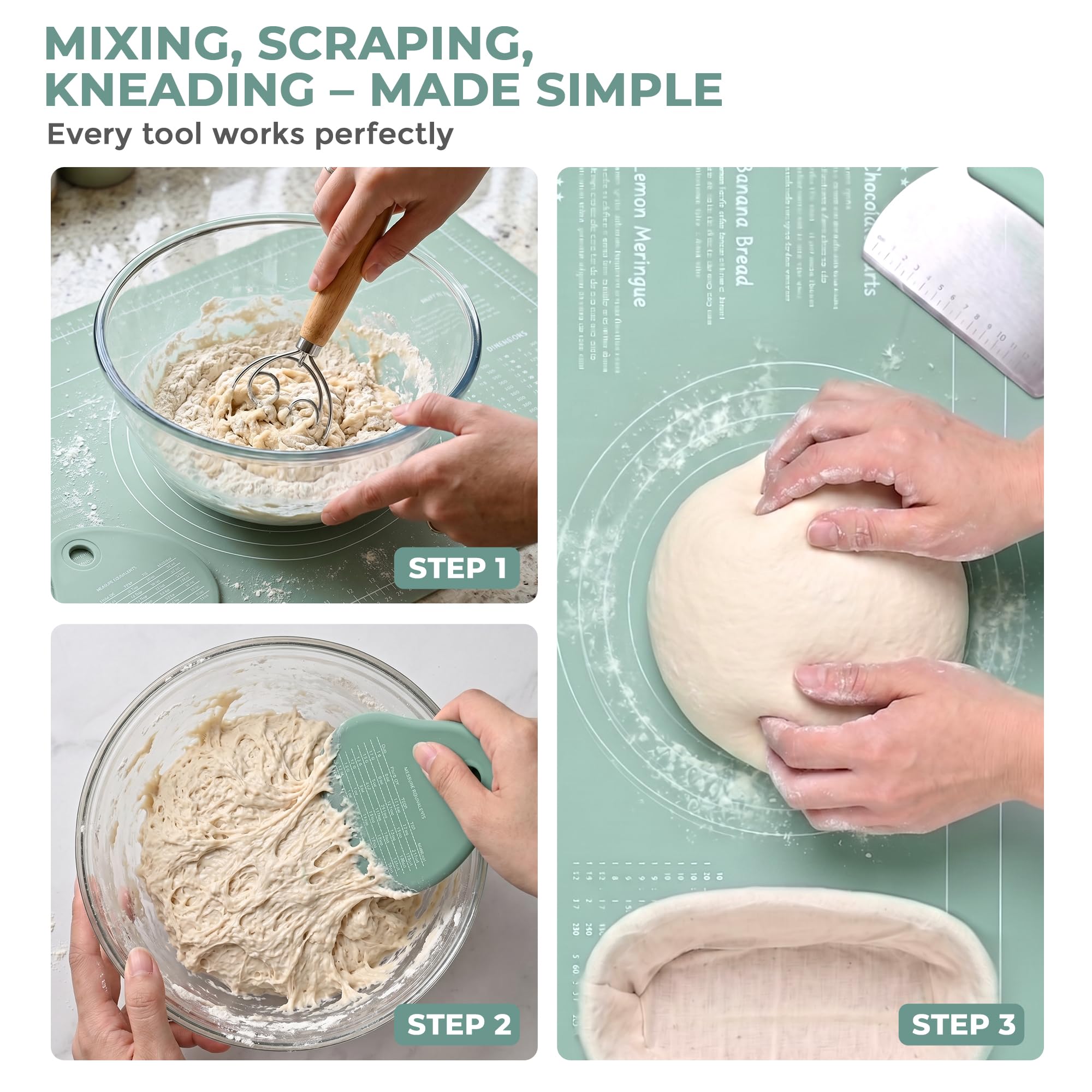 Sauerteig-Starter-Set – Komplettes Brotback-Set mit rundem und ovalem Banneton-Gärkorb, Sauerteigglas, Brotschleifen, Silikonmatte und Teigschabern – Backzubehör als Geschenk für Hobbybäcker