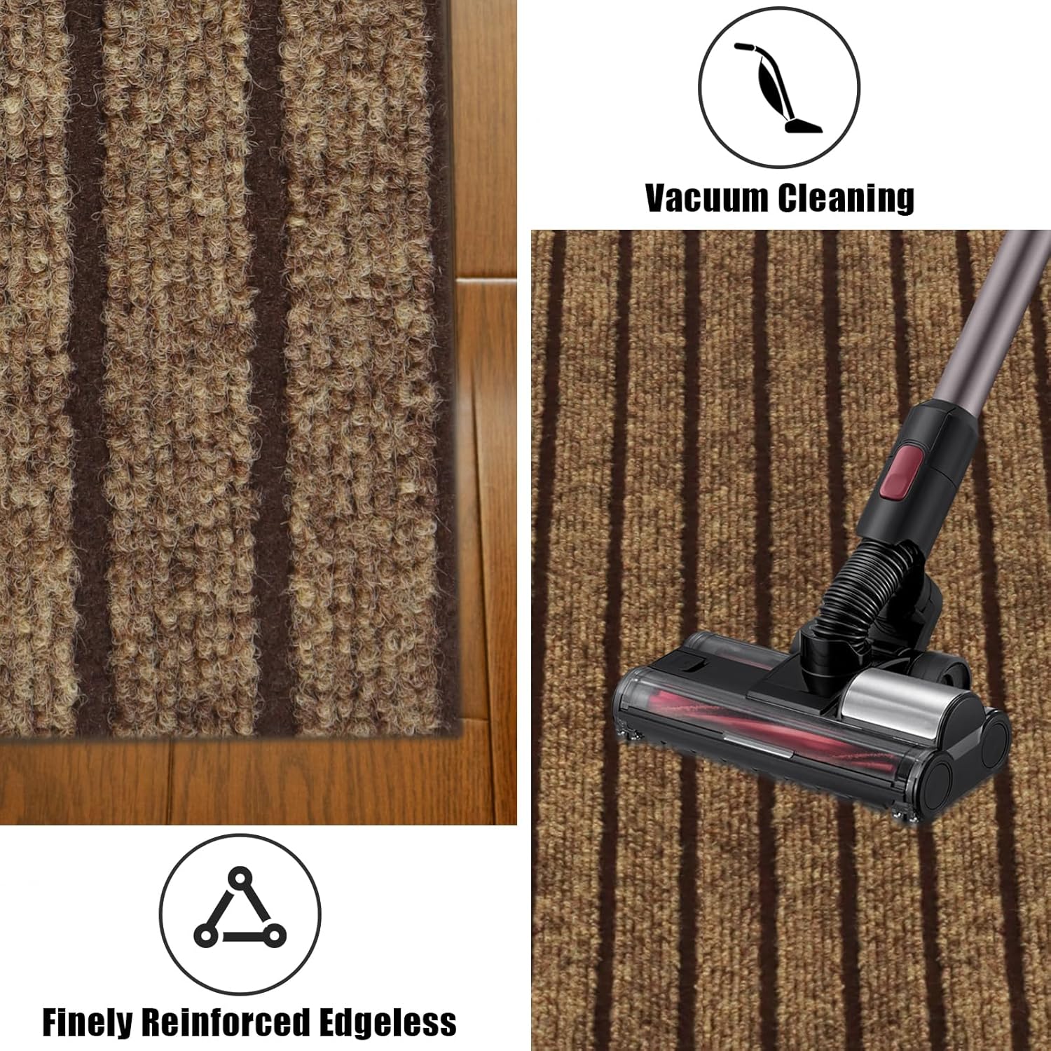 Runner Rug 2' x 6' Outdoor/Indoor, Rug with Natural Rubber Backing Non Slip for Hallway, Kitchen, Patio, Laundry, RV, Entryway, Garage, Bathroom, Area Rug Carpet, Brown Stripes, Custom Size