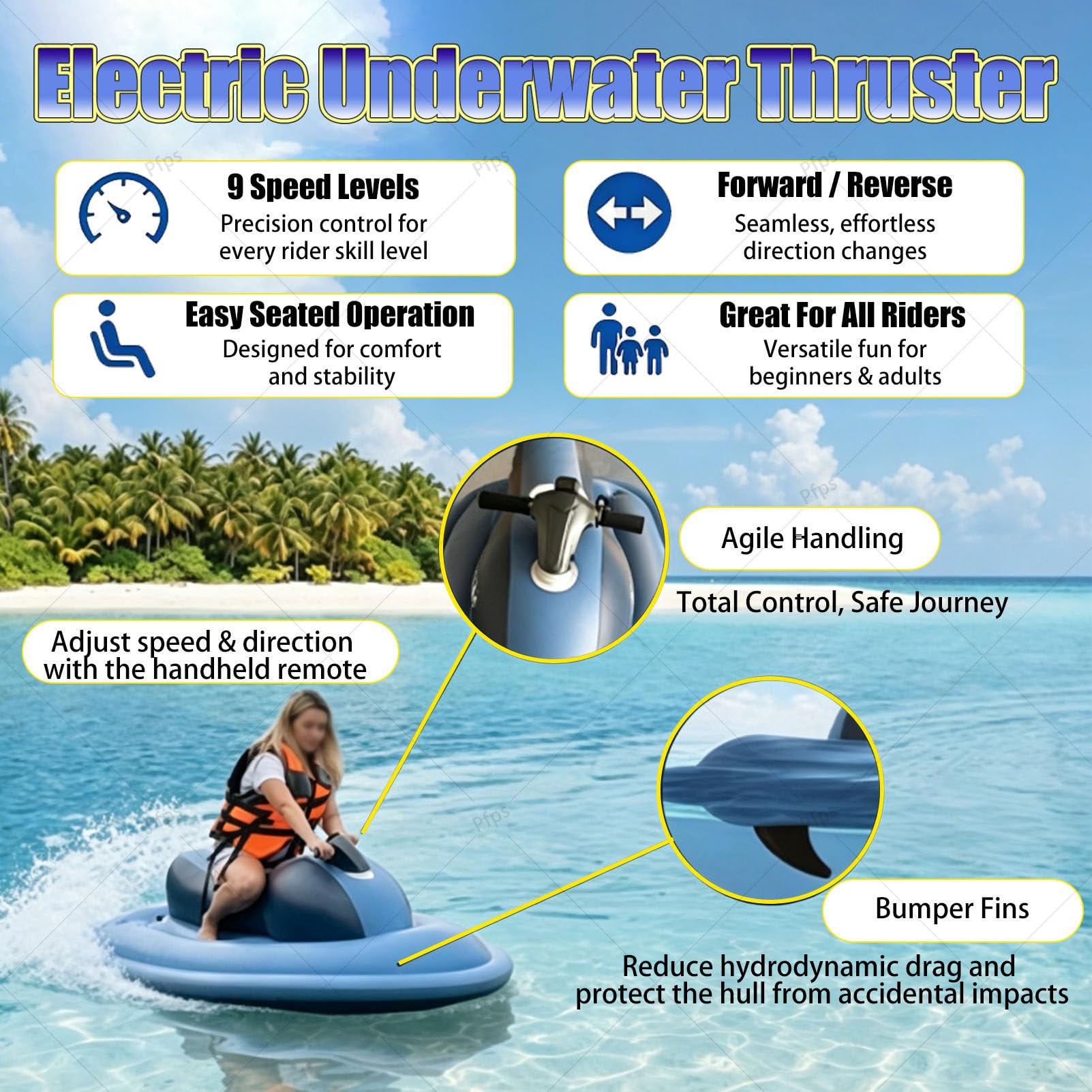 Moto Acuática Eléctrica Hinchable Y Plegable, con Hélice Subacuática De 500 W, Autonomía De 130 Minutos Y Estabilizador Desmontable De Doble Aleta para Practicar Kayak Y Buceo Nothruster