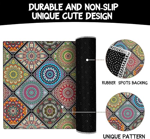Miniatura 7 de Faptoena Juego de 2 alfombras de cocina con diseño bohemio con mandala, alfombras y tapetes de cocina con medallón floral tradicional,
