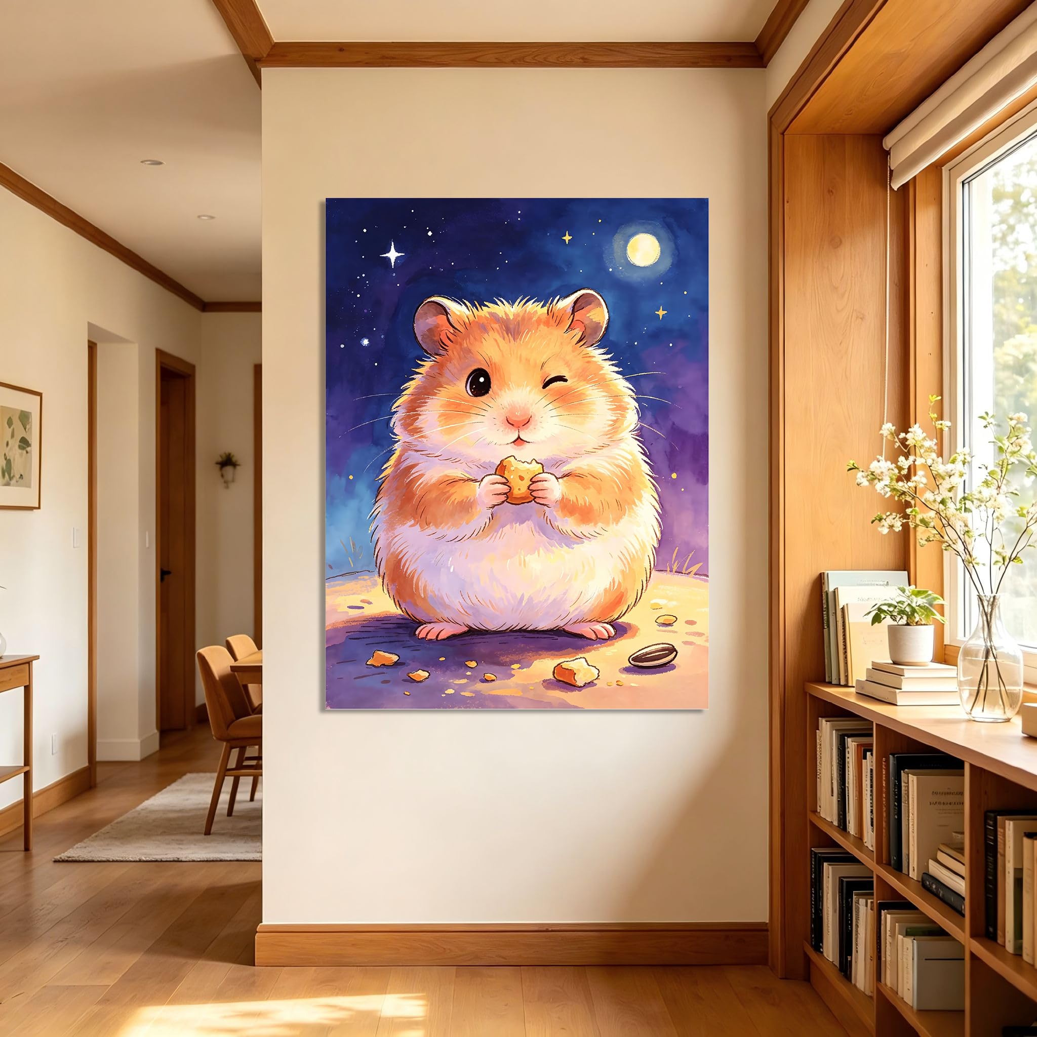 TNGHHSGA Cuentos de Aventuras de Zizi 45Cuadro en Lienzo de Hámster Adorable, Arte de Pared Infantil, Decoración para Habitación de Niños, Dormitorio y Guardería40x52cm Lienzo envuelto