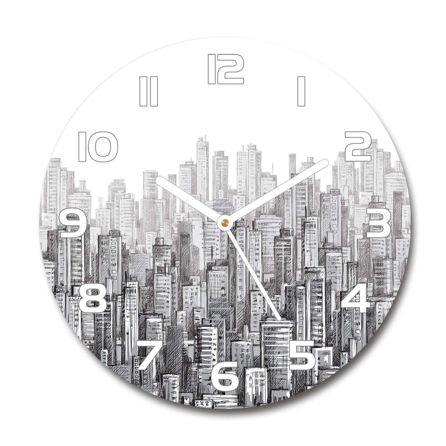 Horloge en verre de sécurité Tulup Gratte-Ciel : décorez votre salon design en silence