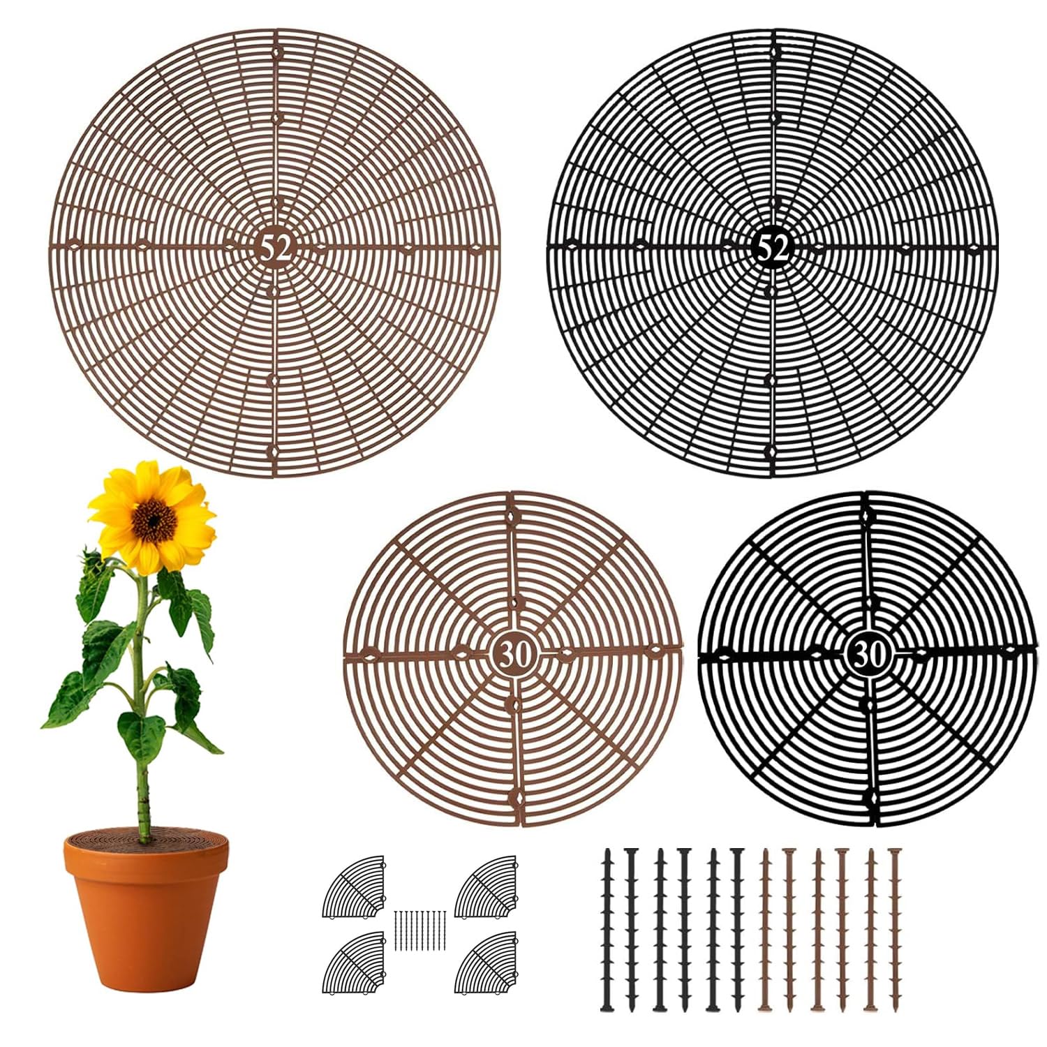 Cnwinu 4er-Set 30cm+52cm Blumentopfgitter,Pflanzenschutzgitter,Blumentopf Schutz vor Katzen,schützt die Pflanzeerde vor Tieren und Kindern,Gitter für Blumentöpfe