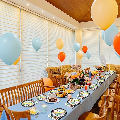 Miniatura 55 de 96 piezas de suministros de fiesta de cumpleaños florales de cumpleaños, platos de papel, servilletas, flores de oro rosa, decoraciones de fiesta