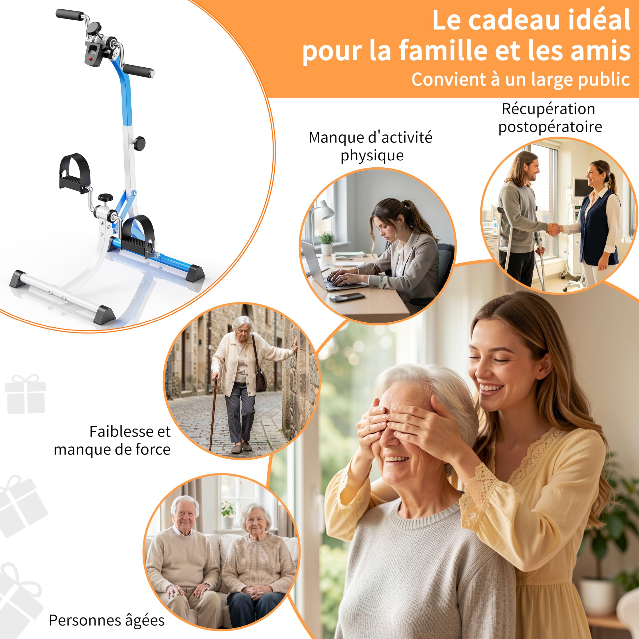 Vélo d'entraînement, poignées et écran LCD pour la rééducation et le renforcement musculaire des membres supérieurs et inférieurs à domicile