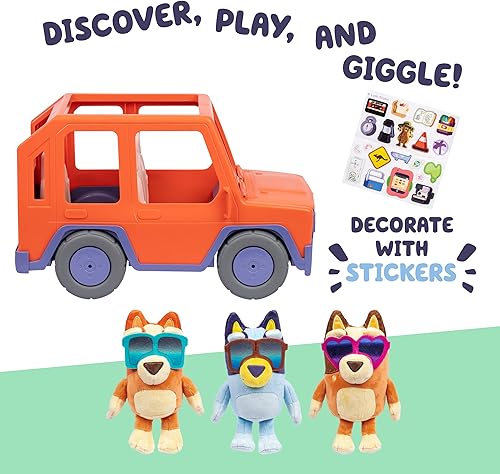 Miniatura 3 de Bluey Big Heeler - Coche de juguete familiar para niños pequeños, bingo y amigos de peluche, almacenamiento de capucha de apertura, juguetes de