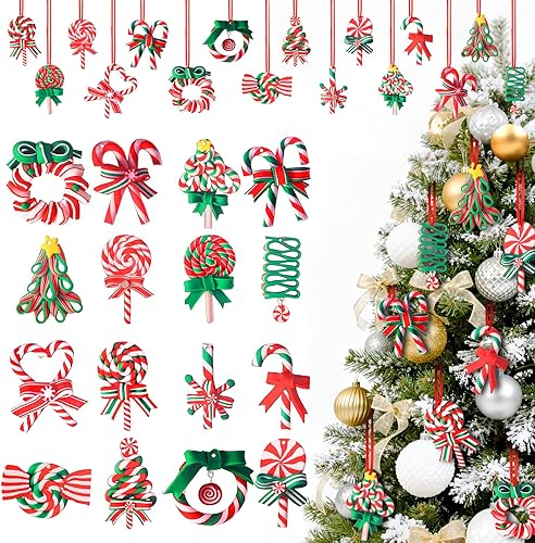 Decoraciones de Navidad, juego de 16 adornos de bastón de caramelo para árbol de Navidad, inastillables, mini caramelo, decoración de Navidad para