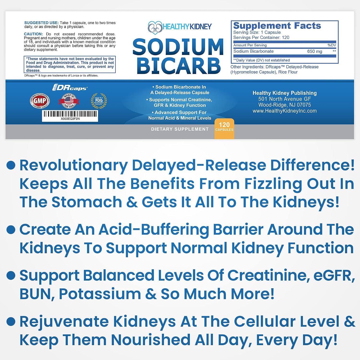 Sodium Bicarbonate 650mg Capsules Delayed Release for Supporting Normal Kidney Function & Kidney Health Supplement. Sodium Bicarbonate Designed for Kidney Support, Acid Relief,... 4 Sodium Bicarbonate 650mg Capsules Delayed Release for Supporting Normal Kidney Function & Kidney Health Supplement. Sodium Bicarbonate Designed for Kidney Support, Acid Relief,... - Image 2
