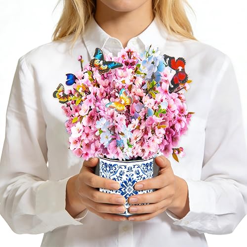 GREETING ART Cherry Blossom Bouquet Card, Paper Flower Bouquet Greeting Card wit
