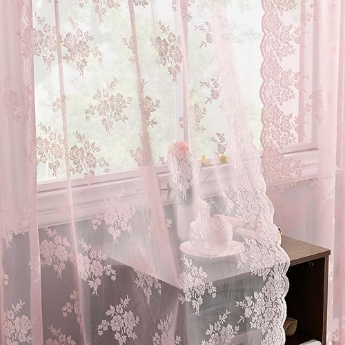 Miniatura 72 de Kotile Cortinas traslúcidas beige de 96 pulgadas de largo para sala de estar, 2 paneles de cortinas rústicas de encaje florales retro crema para