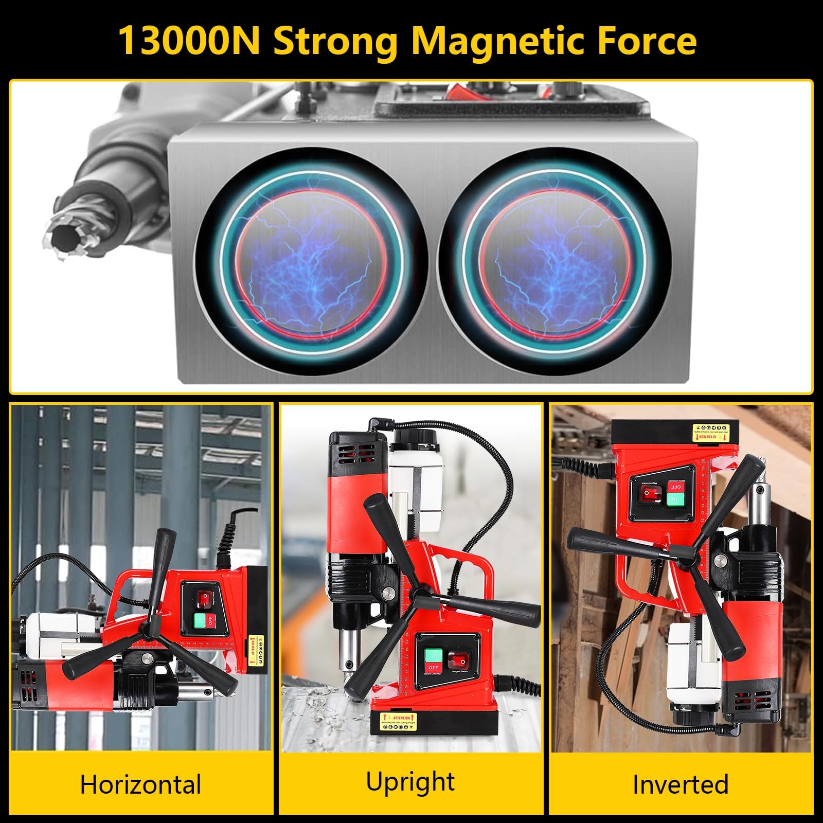 Trapano Magnetico, 1300 W, Portatile, 1,57" Diametro, 810 Giri/Min, Potente per Metallo, Legno e Edilizia