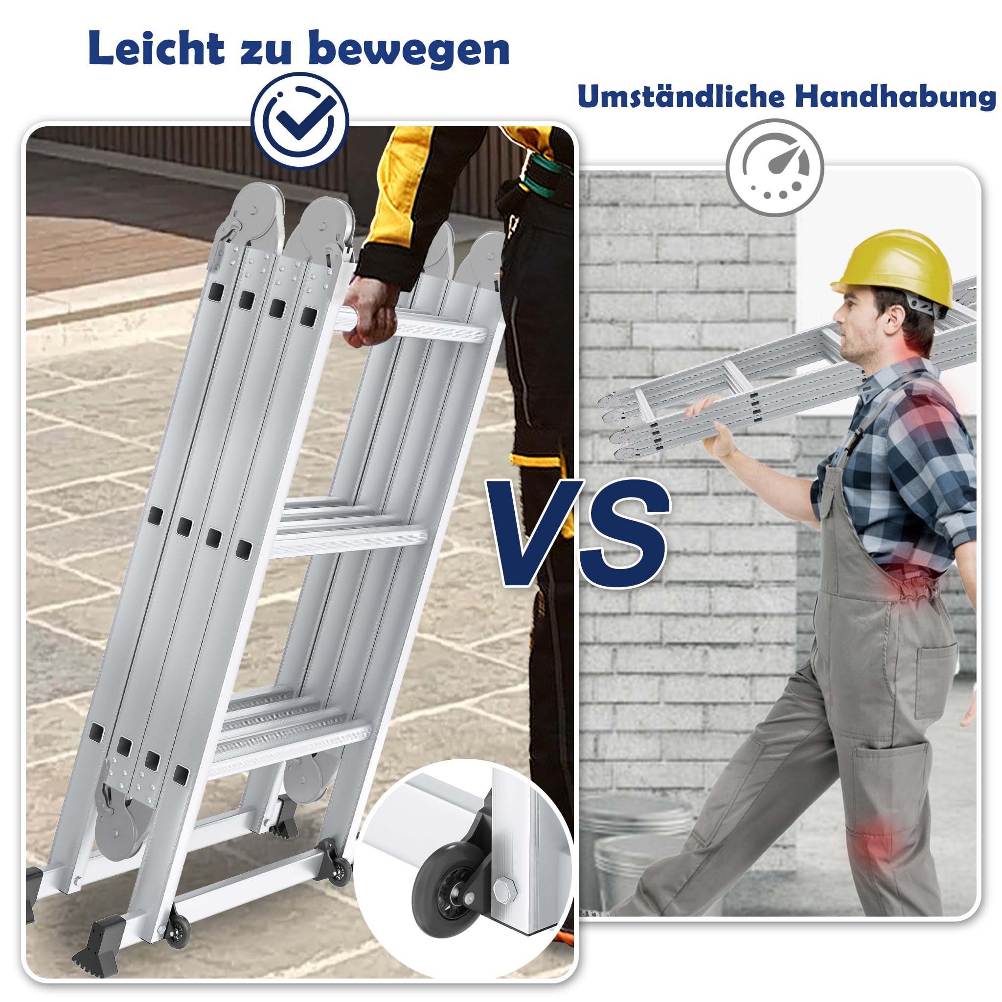 YUENFONG Aluminiowa drabina wielofunkcyjna, 550 cm, drabina składana, z 2 platformą, do 150 kg (4 x 5 stopni)