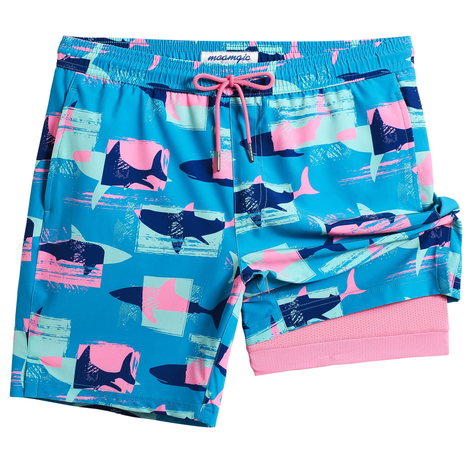 maamgic Mens Swim Trunks with Compression Liner 7 Inch Inseam Mens Bathing Suit Quick Dry Swimming Trunks Swimsuit